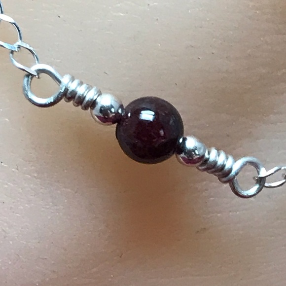 Garnet Sterling Silver Ankle Bracelet- Genuine Garnet Anklet - Picture 3 of 5